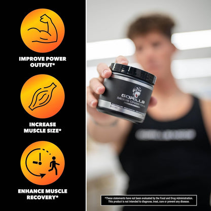 Gorilla Mind Pre Workout (Orange Rush) + Creatine (100 Serv.) - Comprehensive Stack for Improved Strength, Power Output, and Muscle Size