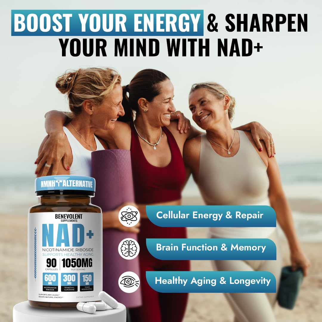 Benevolent NAD+ Supplement 1050mg, Max Absorption 3in1 NAD Supplements for Women & Men with Nicotinamide Riboside, Trans-Resveratrol & TMG, NAD Plus for Cellular Energy, Brain Support & Aging, 90 Caps Benevolent Nourishment buy australia supplements