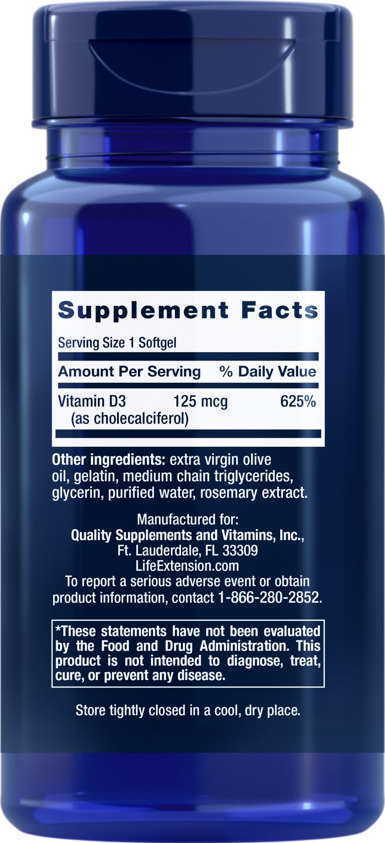 Life Extension Vitamin D3 5000 IU, 120 Softgels, 125mcg Life Extension