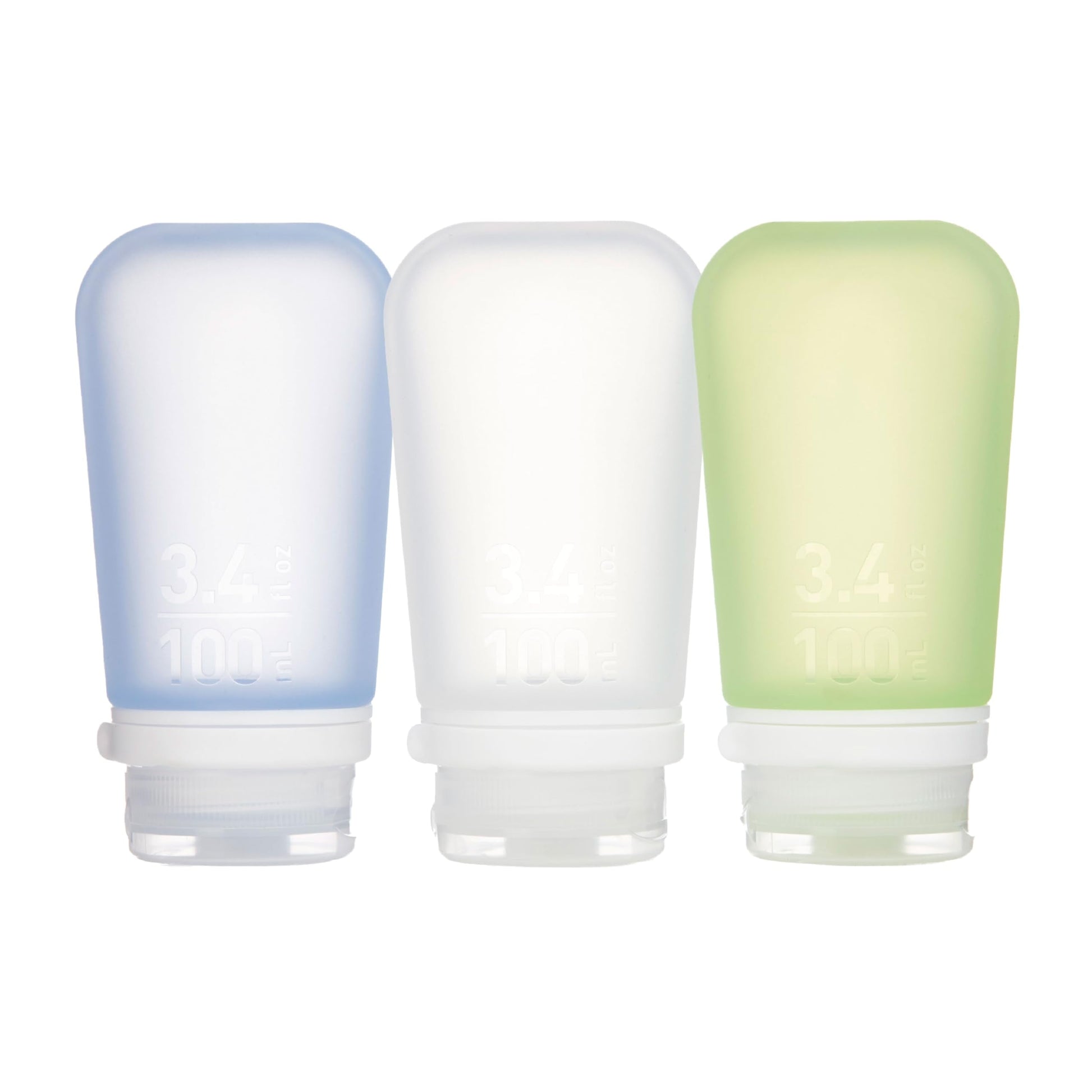 humangear GoToob+ 3-Pack, Large (3.4 fl oz), Clear/Purple/Teal | Refillable & Leak-Proof Silicone Travel Size Bottles with Locking Cap for Toiletries, Camping & TSA Carry-On Gsupps Australia