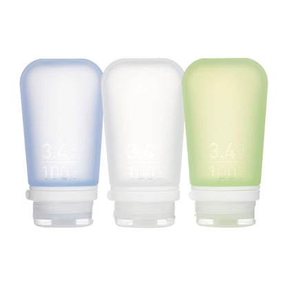 humangear GoToob+ 3-Pack, Large (3.4 fl oz), Clear/Purple/Teal | Refillable & Leak-Proof Silicone Travel Size Bottles with Locking Cap for Toiletries, Camping & TSA Carry-On Gsupps Australia