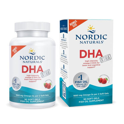 Nordic Naturals DHA Xtra, Strawberry - 90 Soft Gels - 1660 mg Omega-3 - High-Intensity DHA Formula for Brain & Nervous System Support Nordic Naturals