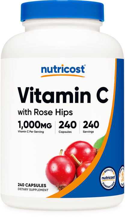 Nutricost Vitamin C with Rose Hips 1025mg, 240 Capsules - Vitamin C 1,000mg, Rose Hips 25mg, Premium Nutricost