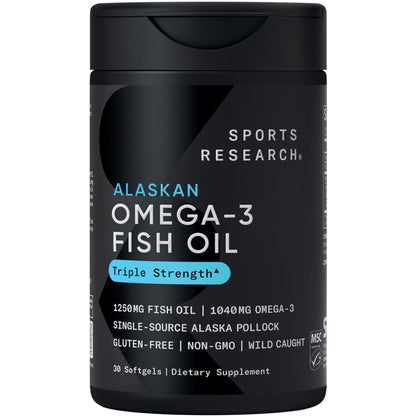 Sports Research® Omega-3 Fish Oil 1250mg from Wild Alaska Pollock, 90 Count | Always Fresh Never Fishy | 690mg EPA 260mg DHA per Softgel · Heart & Brain Health* · MSC Certified Sustainable - 90 Servings Gsupps Australia