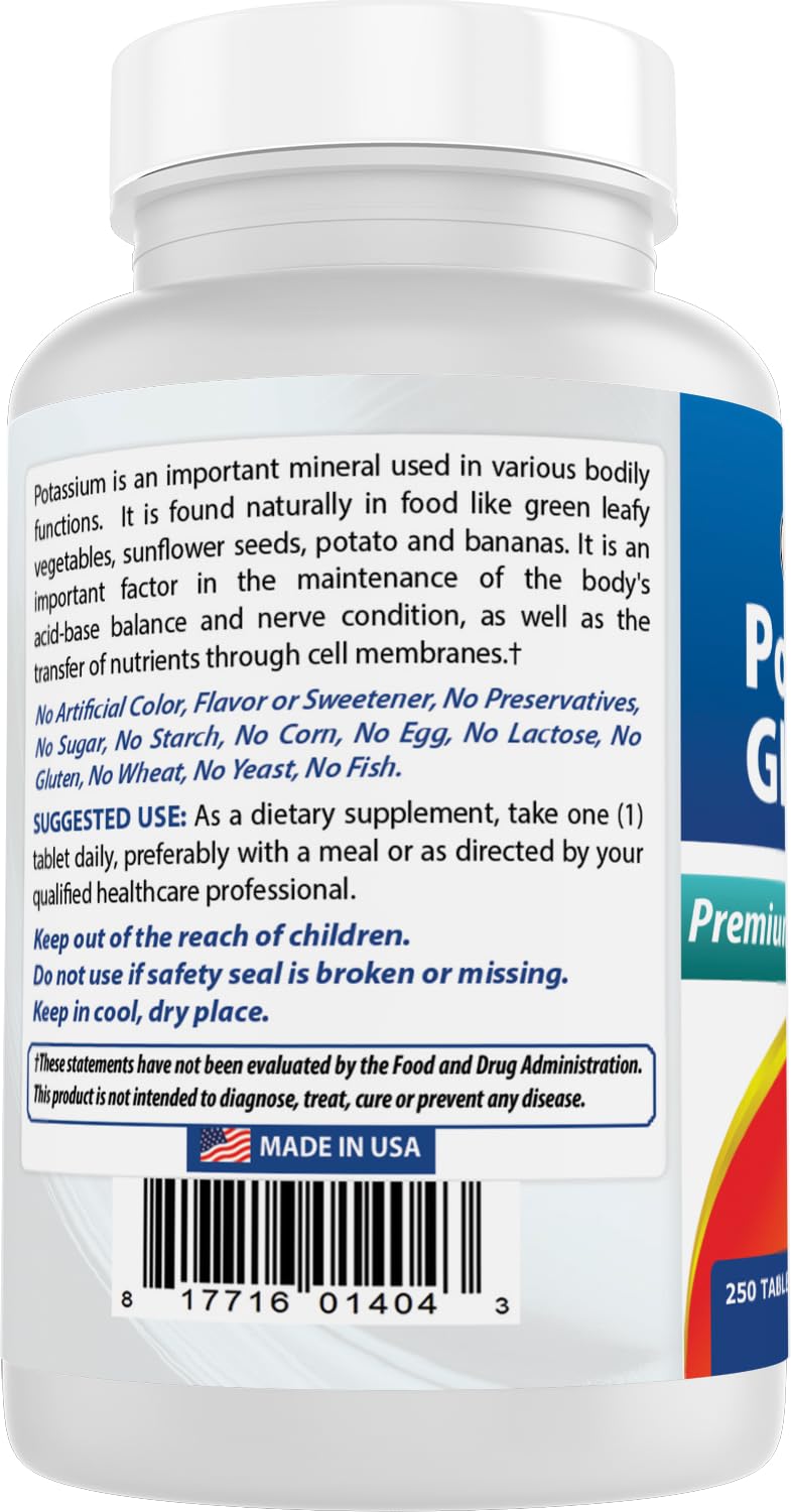 Best Naturals Potassium Gluconate Supplement 595 Mg Tablet, 250Count Best Naturals