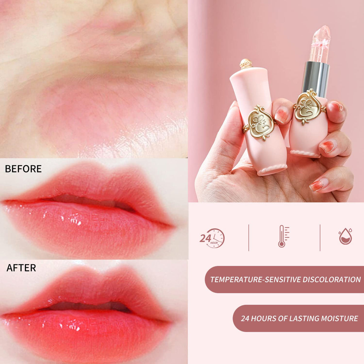 BestLand 6 Pcs/Set Flower Jelly Lipstick Set Temperature Change Moisturizer Long Lasting Nutritious Balm Magic Color Change Lip Gloss BestLand