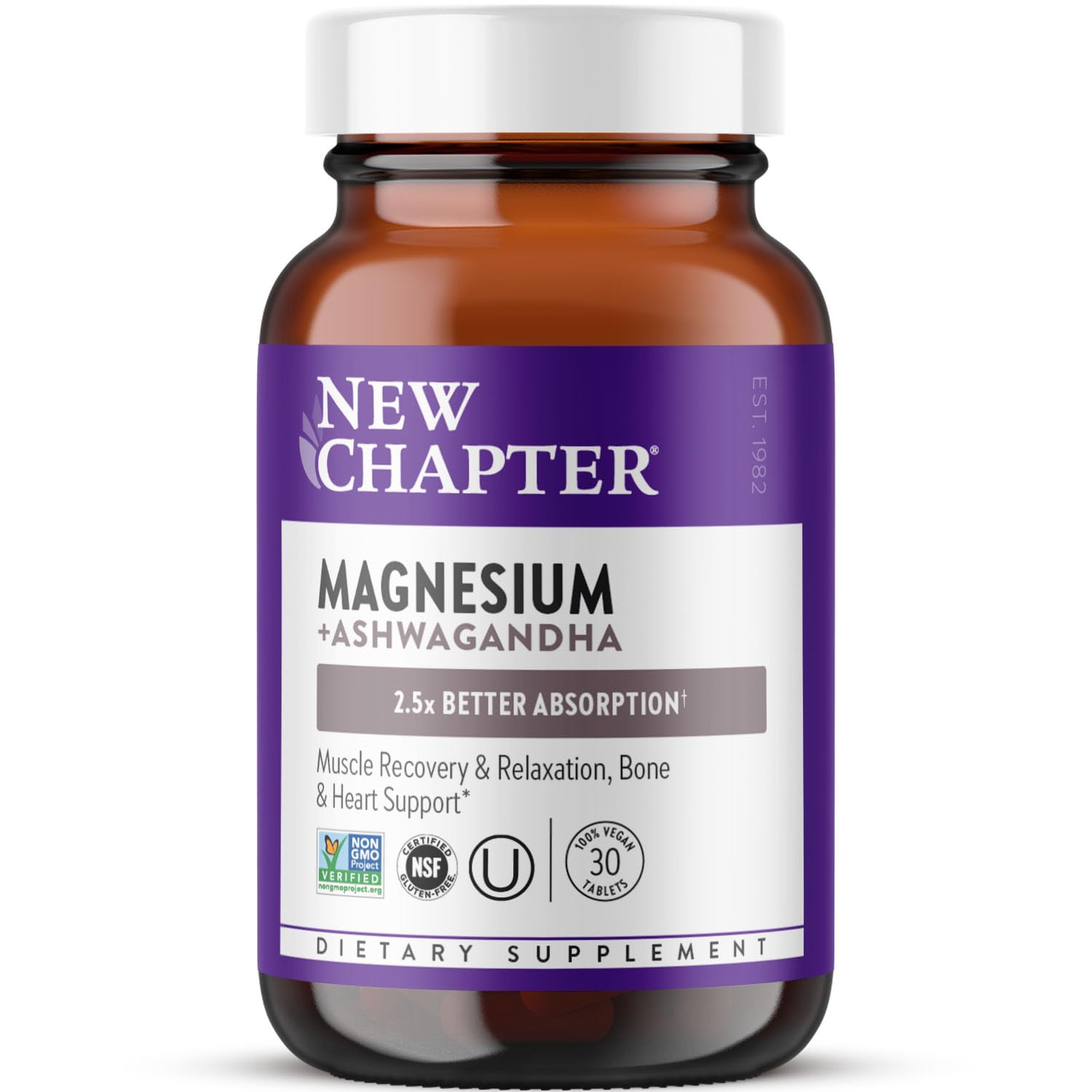 New Chapter Magnesium + Ashwagandha Supplement, 325 mg with Magnesium Glycinate for Muscle Relaxation & Recovery, Heart, Nerve & Bone Health, 2.5X Absorption, Non-GMO - 30 ct (1 Month Supply) New Chapter buy australia supplements