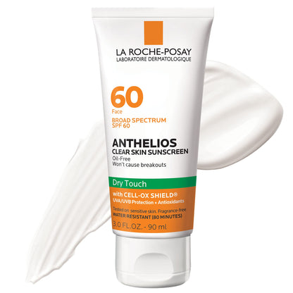 La Roche-Posay Anthelios Clear Skin Sunscreen Dry Touch SPF 60, Oil Free Sunscreen For Face, Oil Absorbing, Broad Spectrum SPF La Roche-Posay