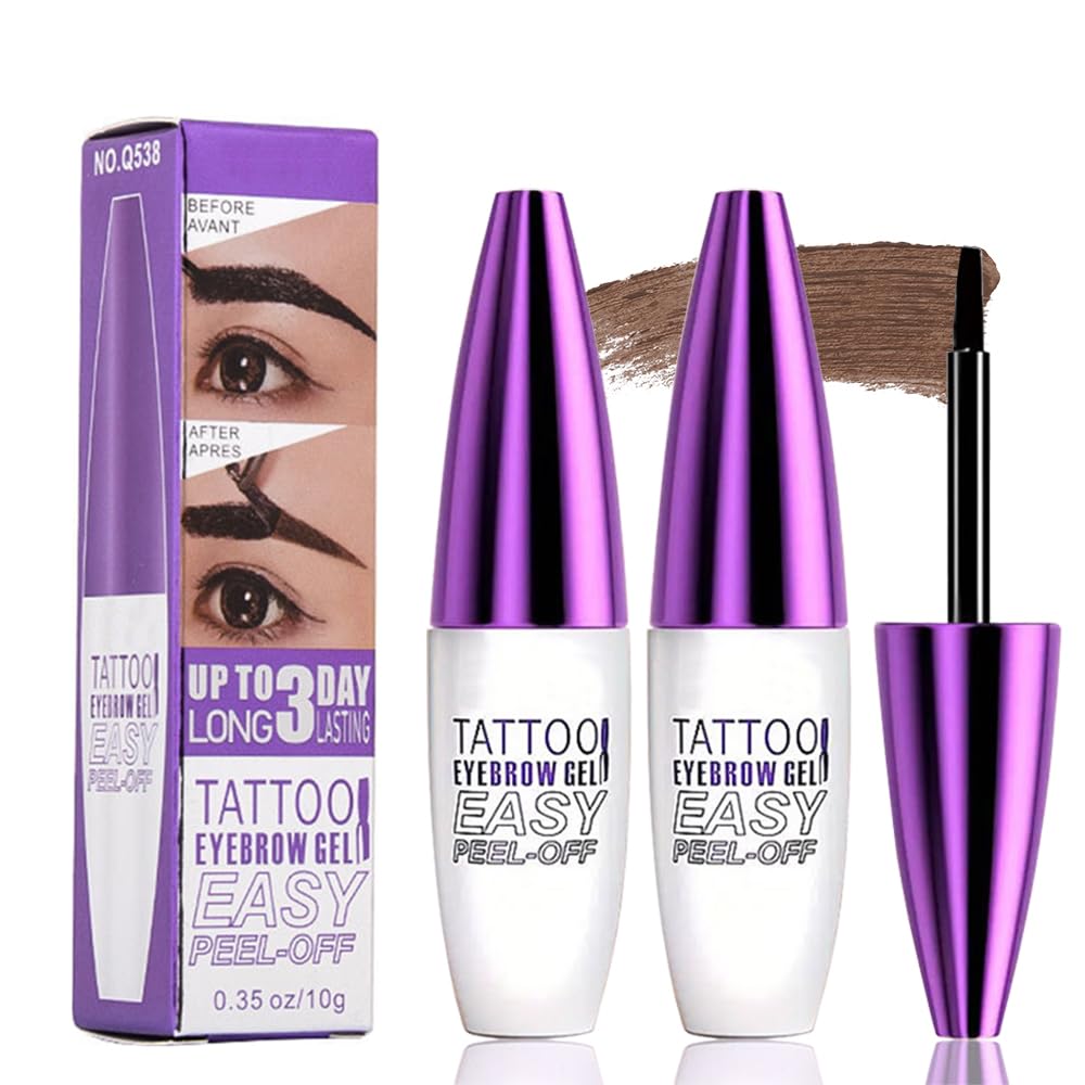 2Pcs Dark Brown Peel Off Brow Tint Gel - Waterproof & Sweatproof Tattoo Effect, Transfer-Resistant Multi-Day Wear, All Skin Types Mother’s Day Women's Day Gift Set GHFCZOO