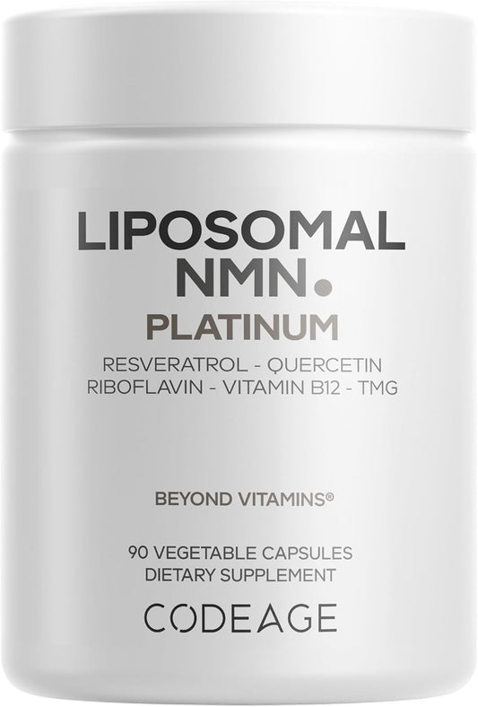 Codeage Liposomal NMN Platinum - 500 mg NMN Supplement, Nicotinamide Mononucleotide, NAD Precursor - Quercetin, Resveratrol, Betaine TMG, Vitamin B2 Riboflavin & Vitamin B12 - Non-GMO - 90 Capsules