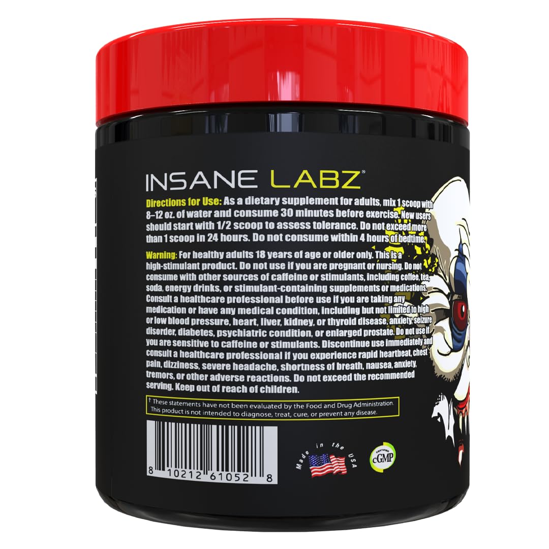 Insane Labz Psychotic Rated-R, High Stimulant Pre Workout Powder, Extreme Lasting Energy, Focus and Endurance with 8G+ L-Citrulline Malate, 3.2G+ Beta Alanine, 1G+ GABA, (25 Servings, Sour Grape)