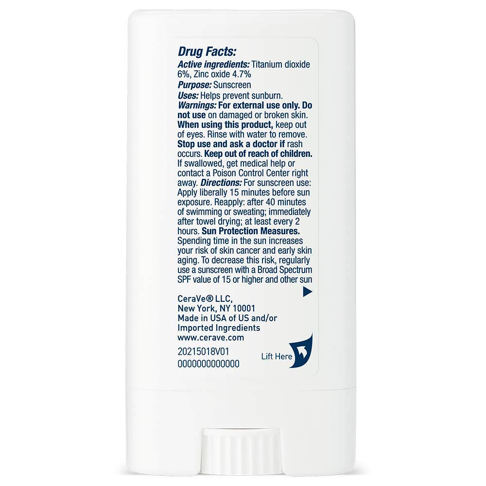 CeraVe Mineral Sunscreen Stick, SPF 50 Face Sunscreen, Travel Size, 0.47oz CeraVe