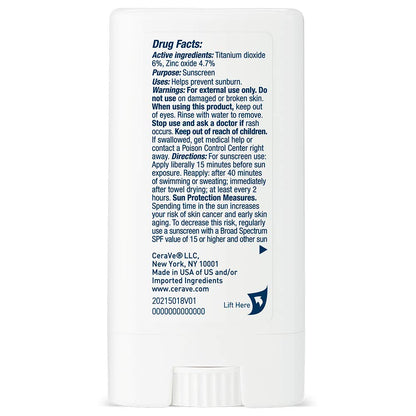 CeraVe Mineral Sunscreen Stick, SPF 50 Face Sunscreen, Travel Size, 0.47oz CeraVe