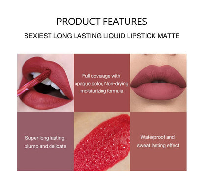 6Pcs Matte Liquid Lipstick Set, Waterproof Non Stick Cup Lip Gloss (Set A) BestLand