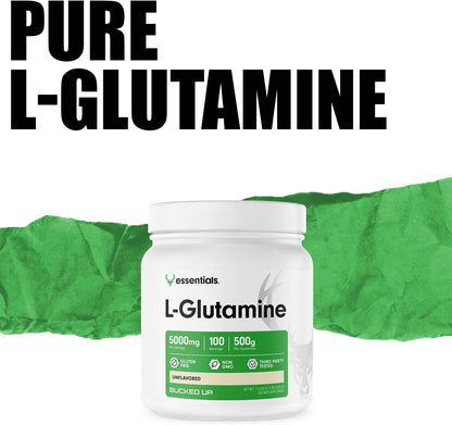 Bucked Up L-Glutamine 500g Powder, Gluten-Free, Non-GMO, Unflavored (100 Servings)