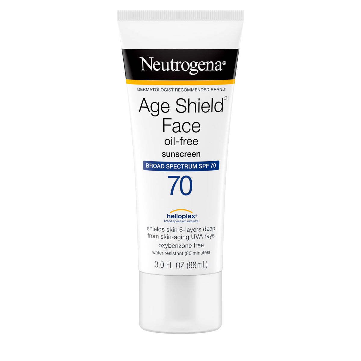 Neutrogena Age Shield Face Oil-Free Sunscreen Lotion with Broad Spectrum SPF 70, Non-Comedogenic Moisturizing Sunscreen to Help Prevent Signs of Aging, PABA-Free, 3 fl. oz. Neutrogena