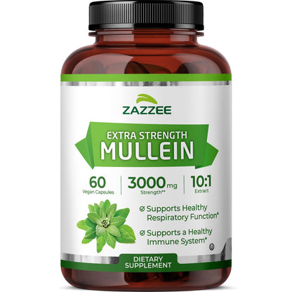 Zazzee Extra Strength Mullein Leaf 10:1 Extract, 120 Vegan Capsules | 4 Month Supply, Respiratory & Lung Support, Certified Kosher, 100% Pure Leaf Powder, Verbascum Thapsus, Non-GMO, Made in USA Gsupps Australia
