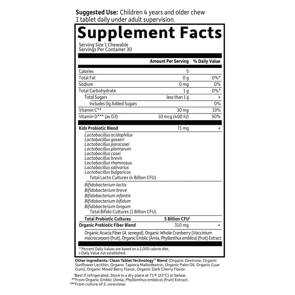 Garden of Life Dr. Formulated Probiotics for Kids, Organic Kids+ - Berry Cherry, 5 Billion CFU Chewable Probiotic plus Vitamin C and D Garden of Life buy australia supplements