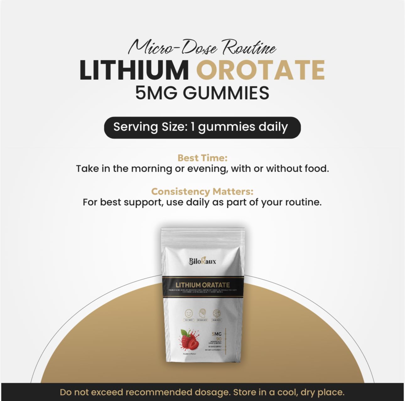 BiloRaux Lithium Orotate 5mg Gummies – Premium Microdose Lithium Supplement for Calm Balance & Focus – Natural Raspberry Flavour – 90 Vegan Gummies BiloRaux