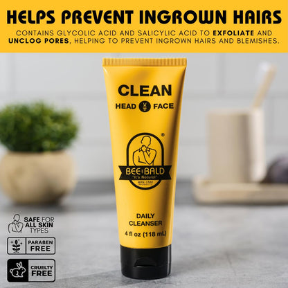 Bee Bald CLEAN Daily Head Care & Scalp Cleanser, Face Wash For Men, 4 fl oz Bee Bald