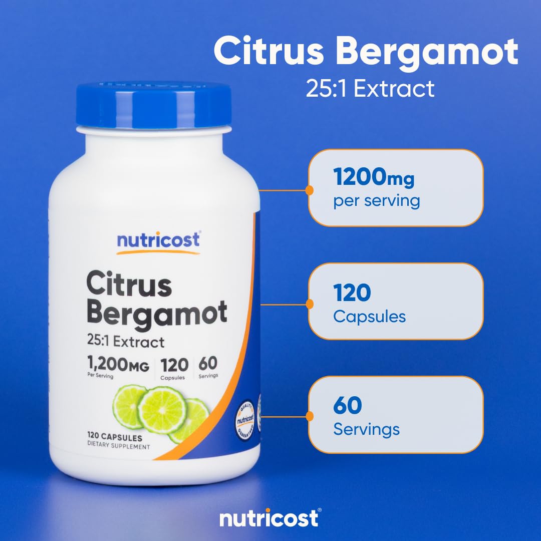 Nutricost Citrus Bergamot Capsules 1,200mg, 120 Capsules - 25:1 Bergamot Extract - 60 Servings, Gluten Free, Vegan & Non-GMO Nutricost