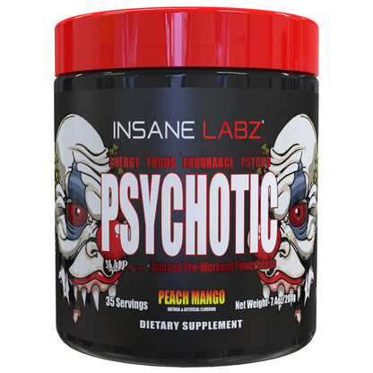 Insane Labz Psychotic, High Stimulant Pre Workout Powder, Extreme Lasting Energy, Focus and Endurance with Beta Alanine, Creatine Monohydrate DMAE, 35 Srvgs (Fruit Punch)