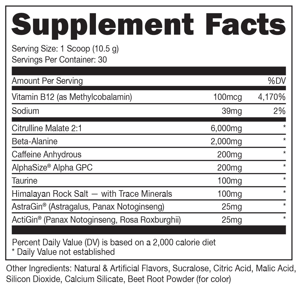 Bucked Up Pre Workout - Best Tasting - 6 Grams Citrulline, 2 Grams Beta Alanine Non Proprietary Blend, Powder (Strawberry Kiwi)