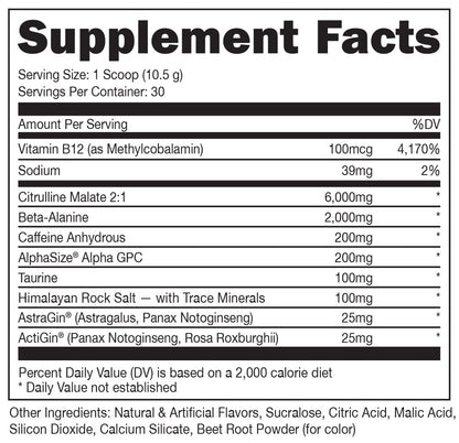 Bucked Up Pre Workout - Best Tasting - 6 Grams Citrulline, 2 Grams Beta Alanine Non Proprietary Blend, Powder (Strawberry Kiwi)