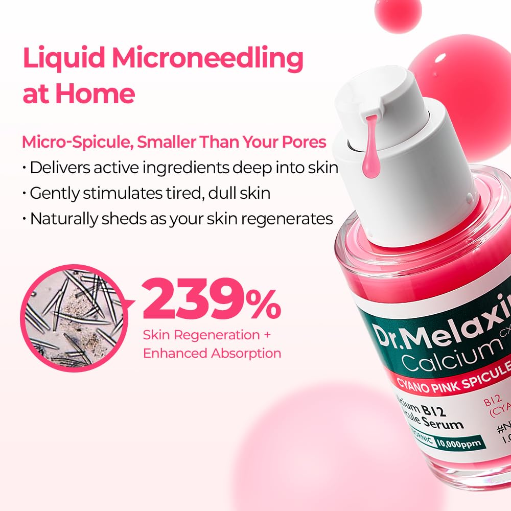 Dr.Melaxin Cyano Pink Spicule Serum with Vitamin B12, Liquid Microneedle Facial Treatment for Enlarged Pores, Niacinamide for Texture Refining & Renewal, 1.01 fl.oz Dr.Melaxin