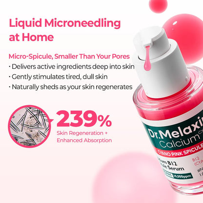 Dr.Melaxin Cyano Pink Spicule Serum with Vitamin B12, Liquid Microneedle Facial Treatment for Enlarged Pores, Niacinamide for Texture Refining & Renewal, 1.01 fl.oz Dr.Melaxin
