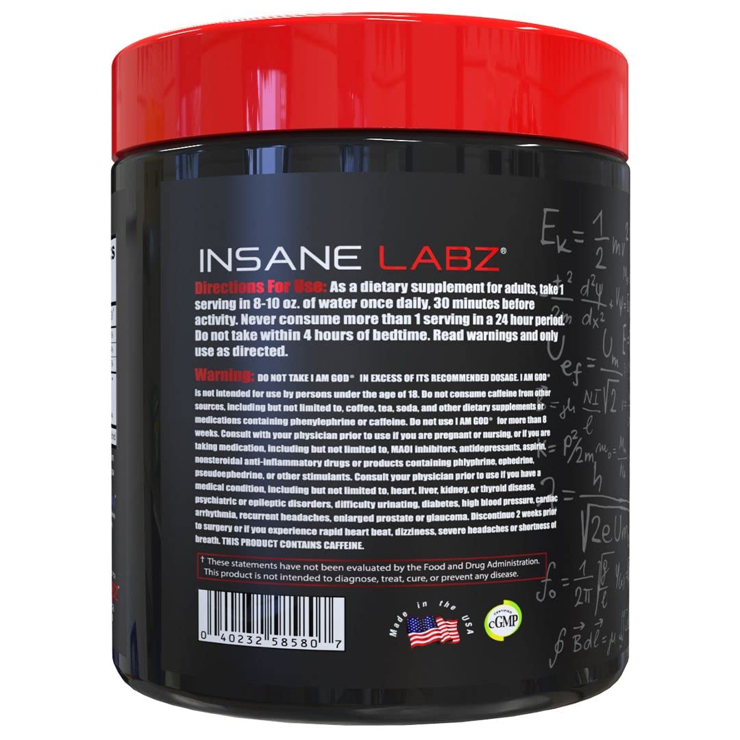 Insane Labz I am God Pre Workout, High Stim Pre Workout Powder Loaded with Creatine and DMAE Bitartrate Fueled by AMPiberry, Energy Focus Endurance Muscle Growth,25 Srvgs,Drink Ye All of It