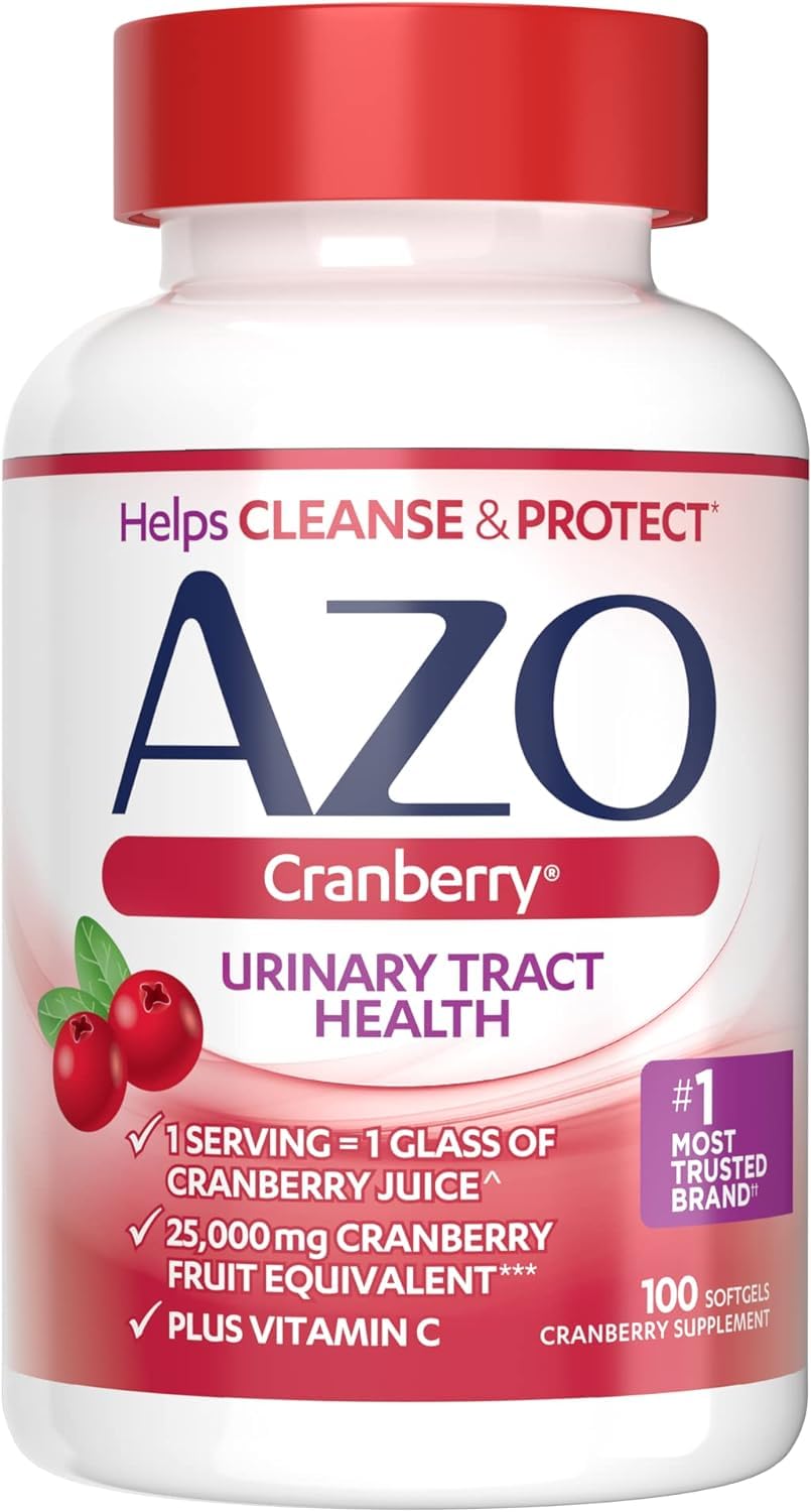 AZO Cranberry Supplement, Made with Concentrated Whole Fruit Cranberry Powder to Help Cleanse and Protect the Urinary Tract*, Sugar Free Cranberry Pills, Non-GMO, 100 Softgels Gsupps Australia