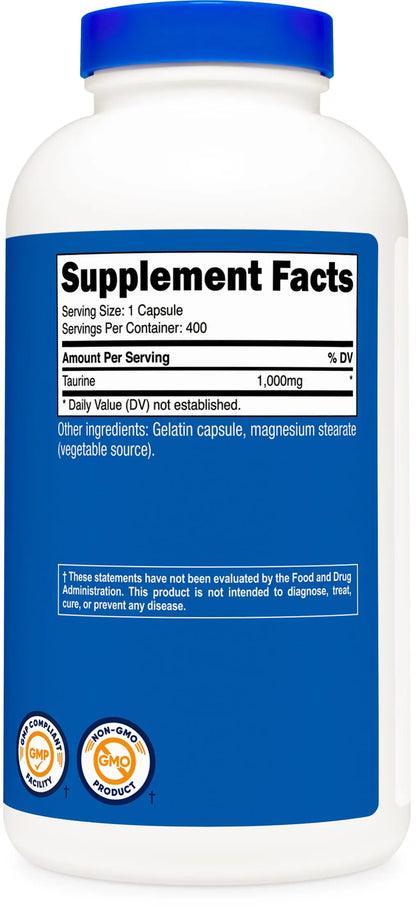 Nutricost Taurine 1000mg, 400 Capsules Nutricost