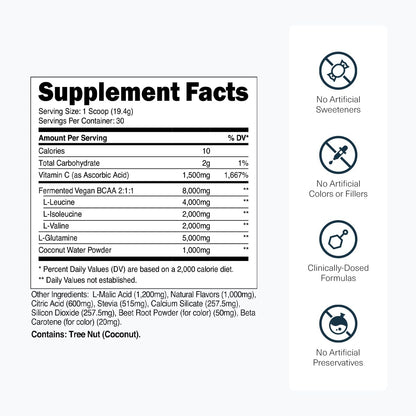Transparent Labs BCAA Glutamine - 8000 mg of BCAA Powder Per Serving with L Glutamine for Post Workout Recovery, Muscle Growth, & Increased Endurance - 30 Servings, Strawberry Lemonade