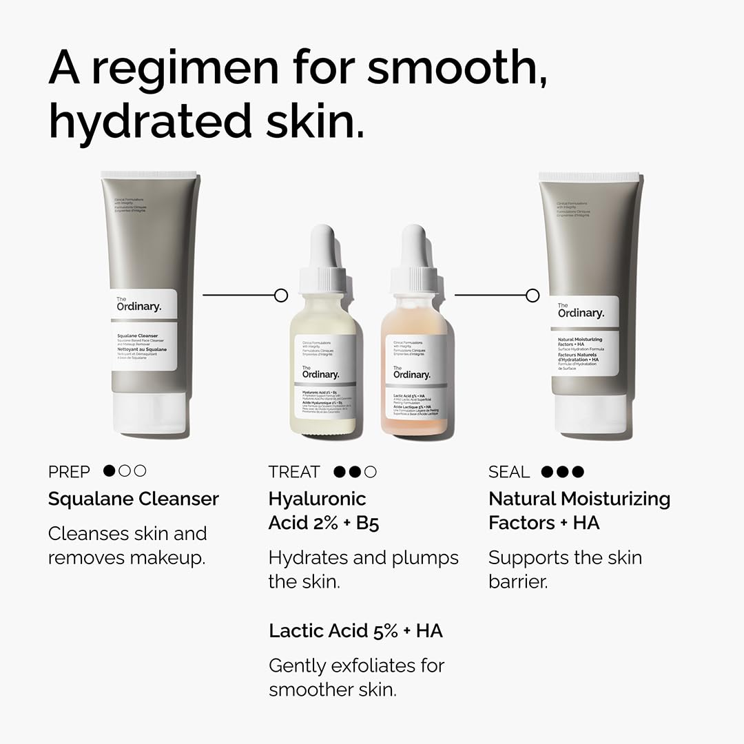 The Ordinary Lactic Acid 5% + Hyaluronic Acid 2%, Gentle Exfoliating Serum for Smoother Skin, 1 Fl Oz The Ordinary