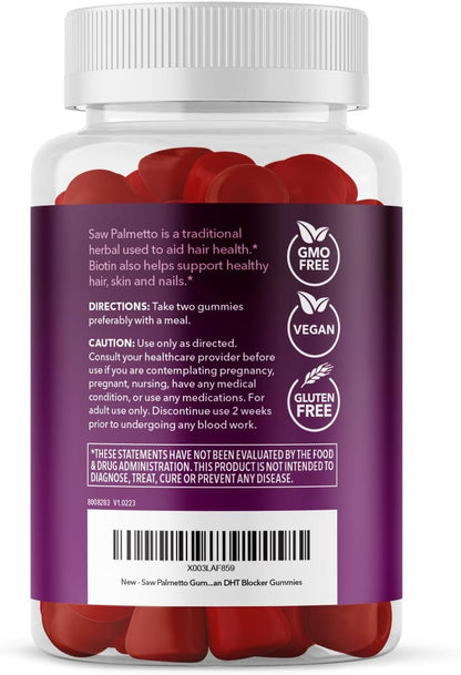 Saw Palmetto Gummies for Women, Raspberry, 60ct, 2500mcg Biotin | DHT Blocker & Hair, Skin, Nail Health Gummies, Supports Stronger-Looking Hair, Raspberry Flavor, 1 Month Supply Gsupps Australia