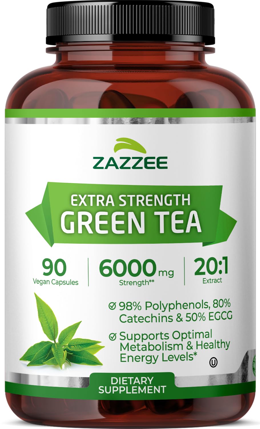 Zazzee Extra Strength Green Tea 20:1 Extract, 50% EGCG, 150 Vegan Capsules | 98% Polyphenols, 80% Catechins, 5 Month Supply, Certified Kosher, Antioxidant & Metabolism Support, Non-GMO, Made in the USA Gsupps Australia