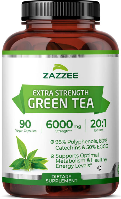 Zazzee Extra Strength Green Tea 20:1 Extract, 50% EGCG, 150 Vegan Capsules | 98% Polyphenols, 80% Catechins, 5 Month Supply, Certified Kosher, Antioxidant & Metabolism Support, Non-GMO, Made in the USA Gsupps Australia