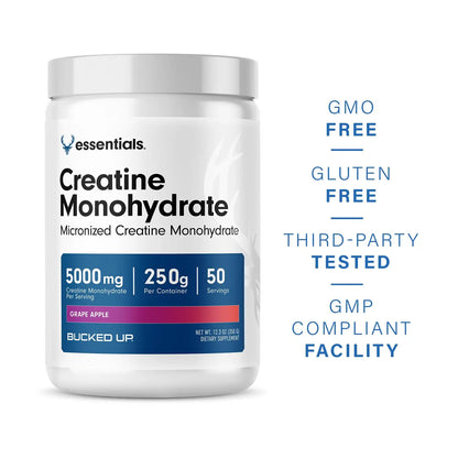 Bucked Up Grape Apple Creatine for Women and Men - Easy to Mix Vegetarian - Flavored Creatine Monohydrate Powder - Made in USA - 5G Per Serving - 50 Servings - 250 Grams Per Container Bucked Up