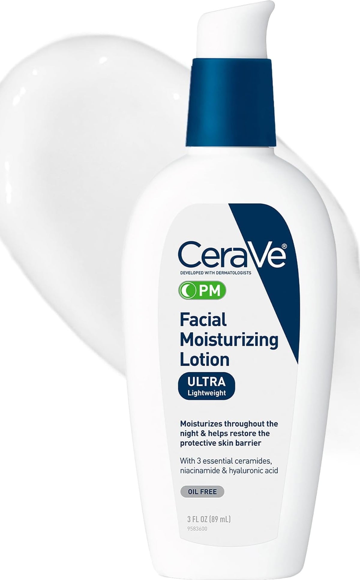 CeraVe PM Facial Moisturizing Lotion, Skin Care for Dry Skin, Oil-Free, 3oz CeraVe