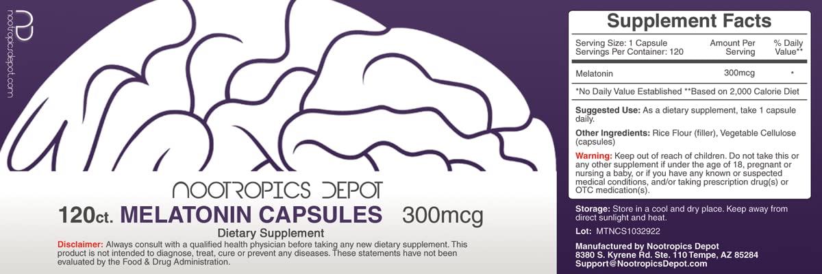 Melatonin Capsules | 300mcg | 120 Pills | Supports Healthy Sleep Cycles | Promotes Relaxation | Natural Sleep Aid Supplement
