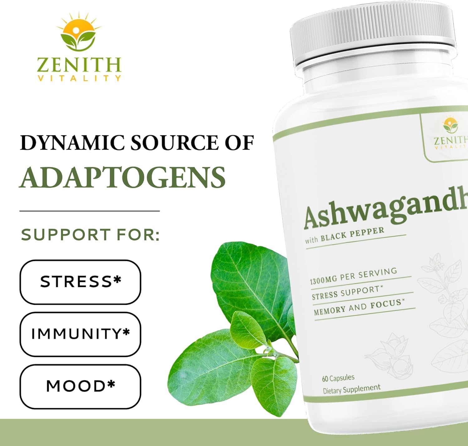 Zenith Vitality Ashwagandha 1300mg Capsules – Stress Relief & Cortisol Support, Immune & Energy Boost, Mental Clarity, Herbal Adaptogen Supplement – 60 Count Zenith Vitality buy australia supplements