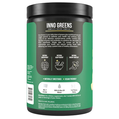 Inno Greens | 28+ Organic Greens & Superfoods | Advanced Prebiotics + Probiotics | Super Antioxidant + Hydration | Spirulina, Chlorella, Ashwagandha | Natural | 30 Servings (Strawberry Banana)