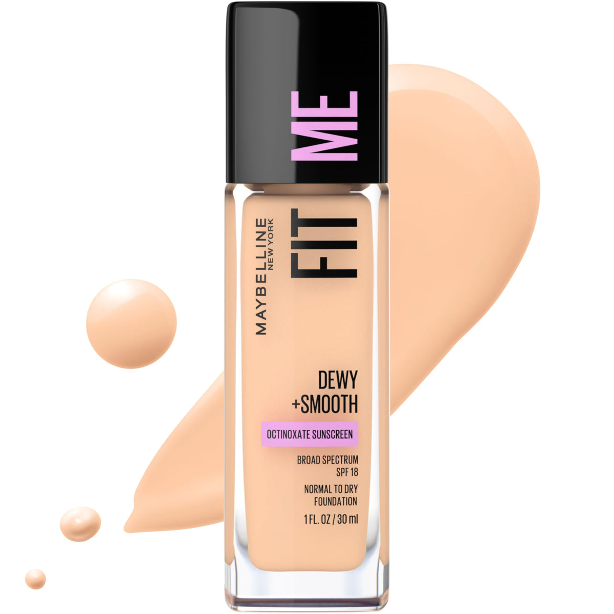 Maybelline Fit Me Dewy + Smooth Liquid Foundation Makeup, Classic Ivory, 1 Count (Packaging May Vary) MAYBELLINE