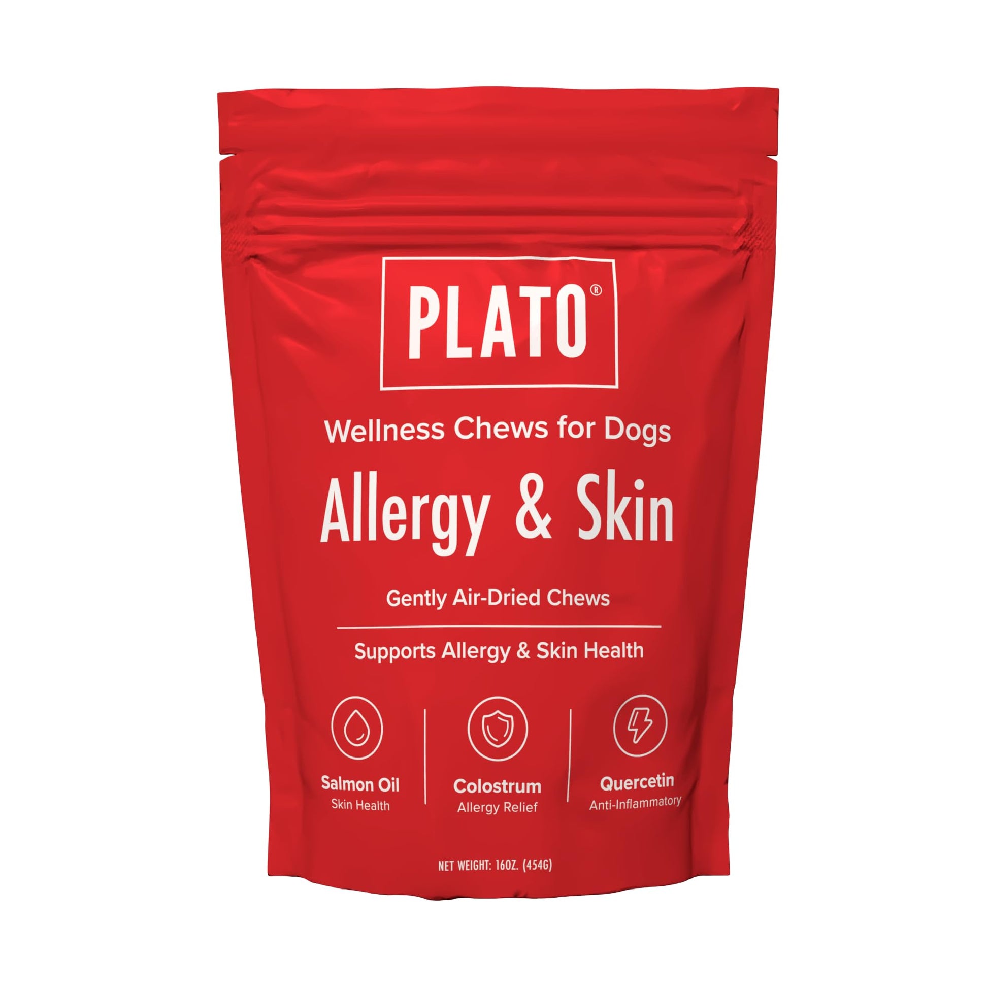 PLATO Pet Treats Air-Dried Wellness Chews for Dogs – Functional Dog Chews – Supports Skin Health & Allergy Relief – Salmon Oil, Colostrum & Quercetin Recipe 8oz Gsupps Australia