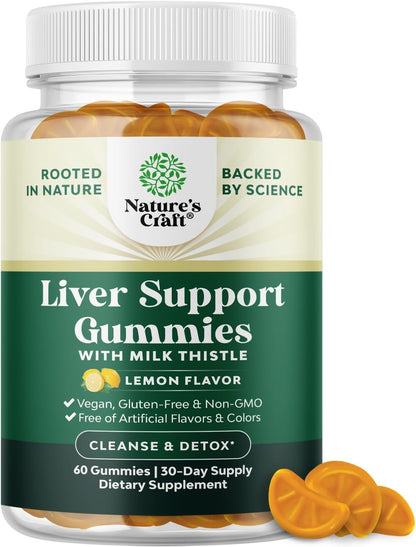 Natures Craft Cleansing Herbal Liver Detox Gummies Liver Support Milk Thistle Gummies with Artichoke Extract Turmeric Curcumin and L-Carnitine - Vegan and Non-GMO - Sweet Lemon - 60 Count (Pack of 1) Gsupps Australia