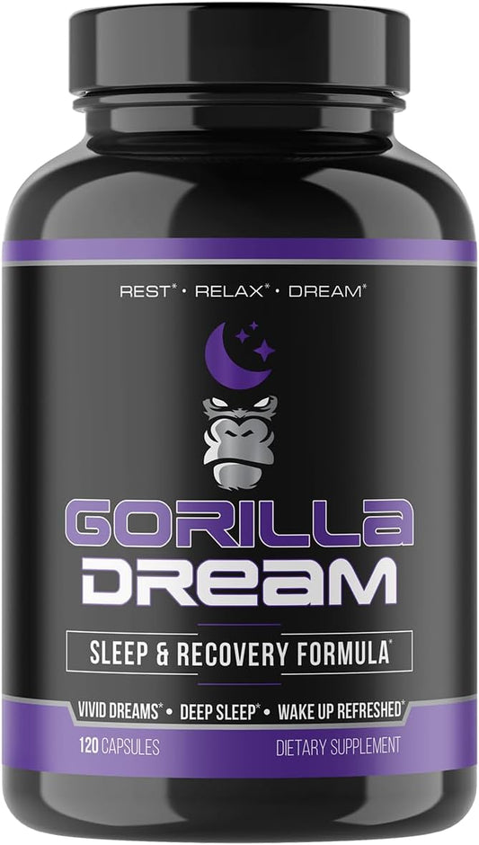Gorilla Mind Dream Sleep Supplement (120 Capsules) - Nootropic Infused Comprehensive Sleep & Recovery Supplement - GABA, Melatonin, Valerian Root, Magnesium, L-Theanine, Sensoril, Ashwagandha & More