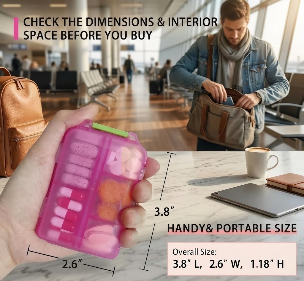 Pill Organizer with Medicine Labels Travel Daily Pill Container Mini Medication Organizer Storage Pill Organizer Travel Essentials Pill Case 7 Day (Pink & 161 Lables) iouwei buy australia supplements