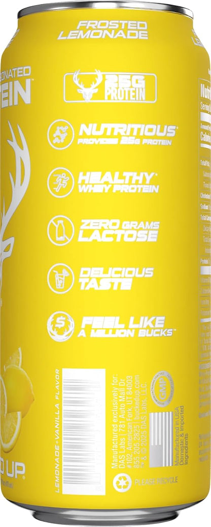 Bucked Up Lightly Carbonated Protein Soda | 25g Whey Isolate - Zero Sugar, Low Calorie, Caffeine Free, Clean Drink | Sparkling Protein Soda - 12 Pack, 16 oz Cans (Frosted Lemonade)