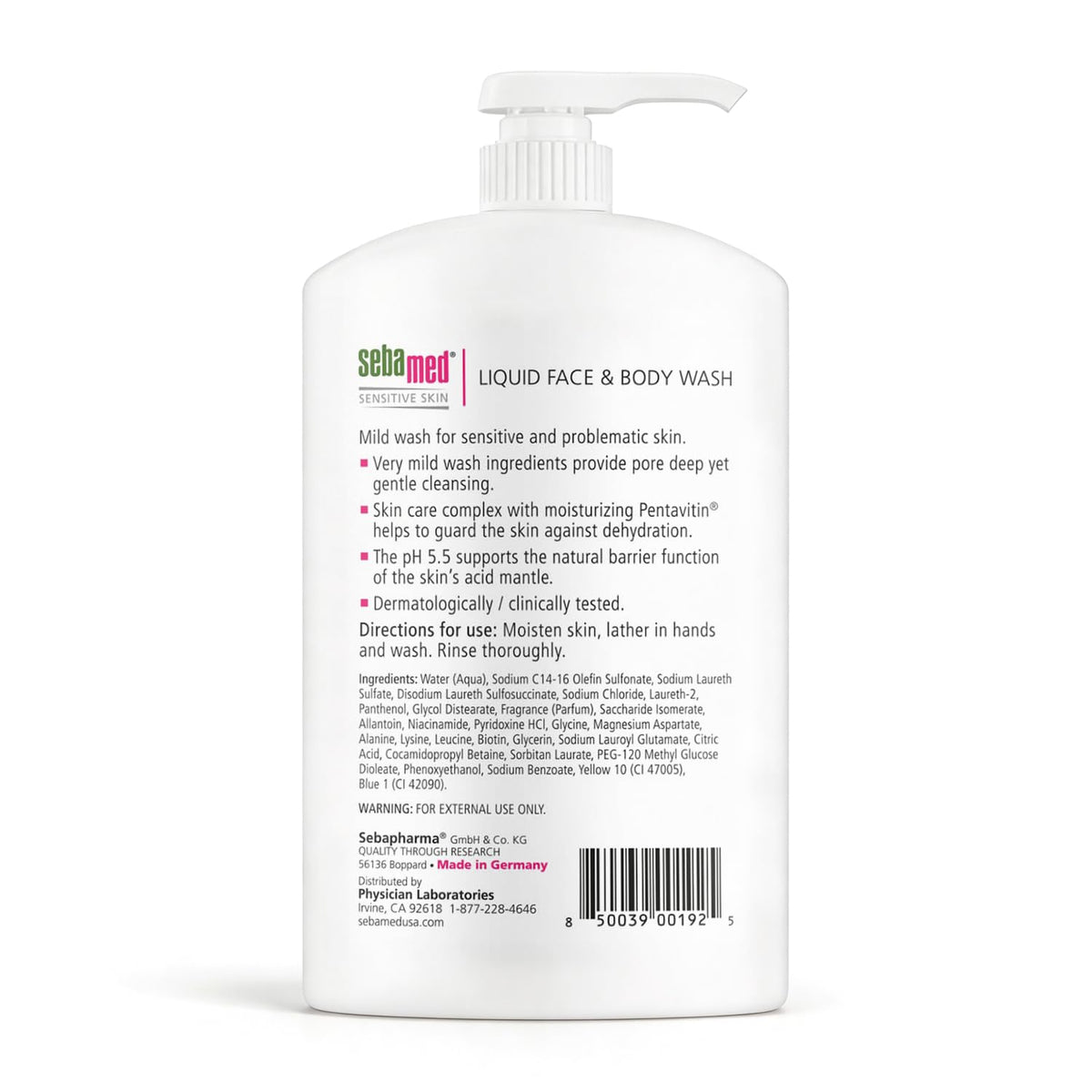 SEBAMED Sensitive Skin Face and Body Wash for Women and Men, pH 5.5, Mild Gentle Hydrating Cleanser, Hypoallergenic Body Wash, Dermatologist Recommended, 33.8 Fluid Ounces (1 Liter) SEBAMED